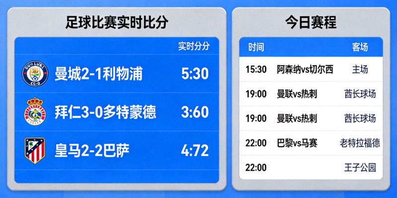 足球比赛实时比分与赛程安排展示界面
